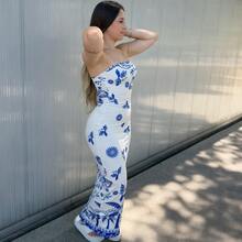 Women's Strapless Midi Dress Tropical Summer - 藍色 - 查看 1