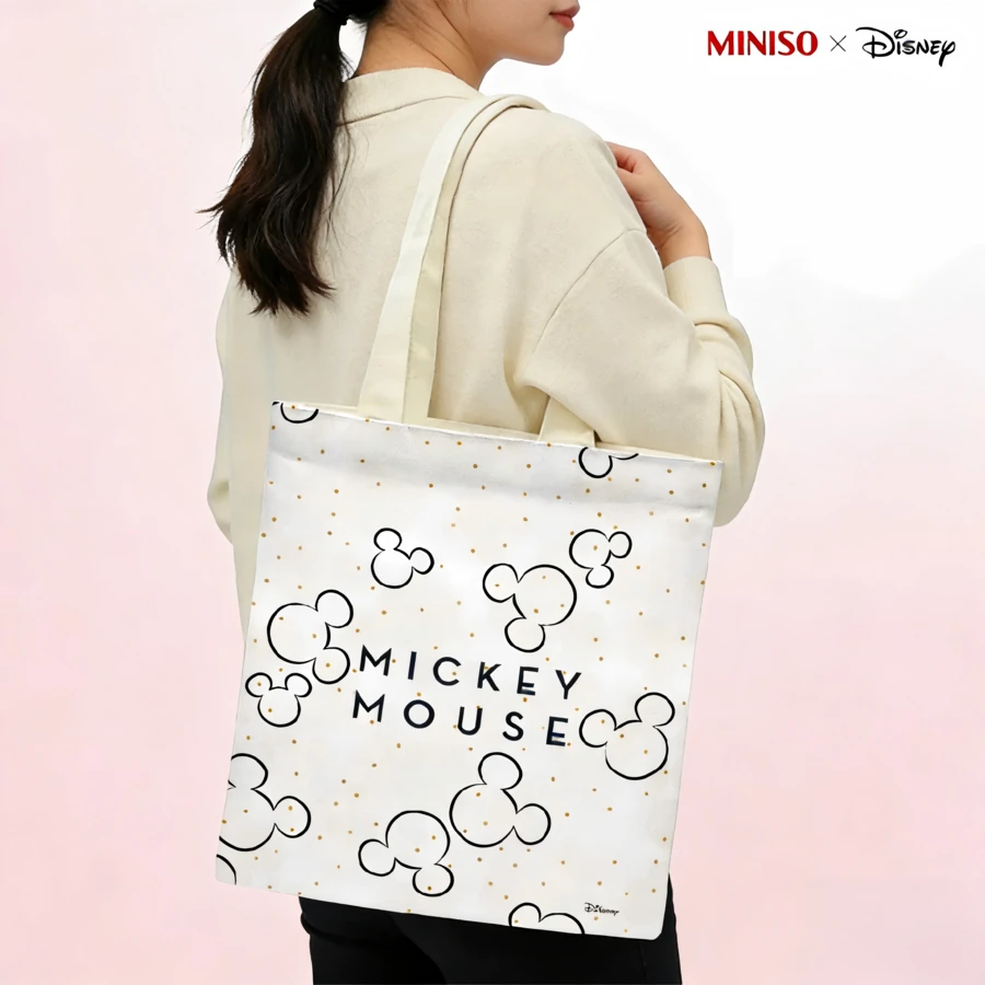 MINISO X Disney Mickey Mouse Icon Print Canvas Tote Bag - Reusable Shopping Bag For Daily Use - 1 cái - Xem 1
