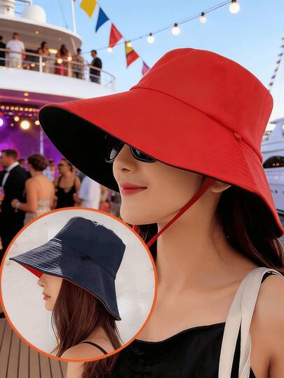 1pc Fashionable Wide Brim Adjustable Small Face Sun Hat For Women, Spring/Summer New Arrival UV Protection Casual Versatile Bucket Hat, Can Also Be Worn In Autumn/Winter As Boho Panama Hat