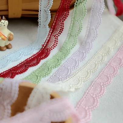 Embroidered Lace Trim Ribbon - 3 Yards, 0.82-Inch Wide, Single-Edge Half-Circle Floral Design, Assorted Colors For Children's Apparel And Crafts - White, Red, Black, Peach, Burgundy, Apricot, Grey, Light Blue, Green, Light Purple