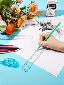 30cm Transparent Ruler, Learning Supplies, Stationery, Student Supplies, High School, Middle School, Office Supplies, Suitable For Valentine's Day, Wedding, Birthday, Back To School, Mother's Day - A - View 4