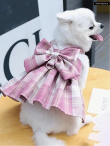 Dây dắt chó mèo JK Plaid Bow Decor Harness Leash (Kiểu ngẫu nhiên), Quà tặng Giáng sinh, Ngày lễ Teddy, Dây dắt chó mèo nhỏ đi dạo ngoài trời (Sản phẩm tương đối nhỏ, Nên mua lớn hơn 1-2 cỡ) - Hồng - Xem 5