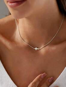 Women's Stainless Steel Cross Pendant Necklace, High-Quality Faith Symbol Necklace, Minimalist Religious Jewelry, Delicate Choker Necklace, Suitable For Daily Wear And Valentine's Day Jewelry Gift - Horizontal Cross Necklace - View 10