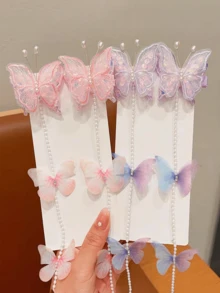 2 chiếc kẹp tóc hình bướm tết bện, phụ kiện tóc kiểu công chúa có tua rua - Nhiều màu - Xem 6