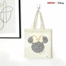 MINISO X Disney Minnie Mouse Heart Mosaic Canvas Tote Bag, Beige Love, Minnie Reusable Shoulder Bag, Minimalist Cartoon Grocery Bag For Travel & Shopping - 1pc - 查看 2