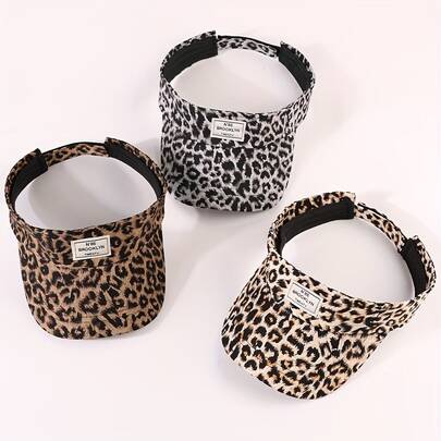 1件装时尚刺绣字母贴片随机印花位置豹纹无檐帽，男女通用户外骑行运动休闲无帽檐帽