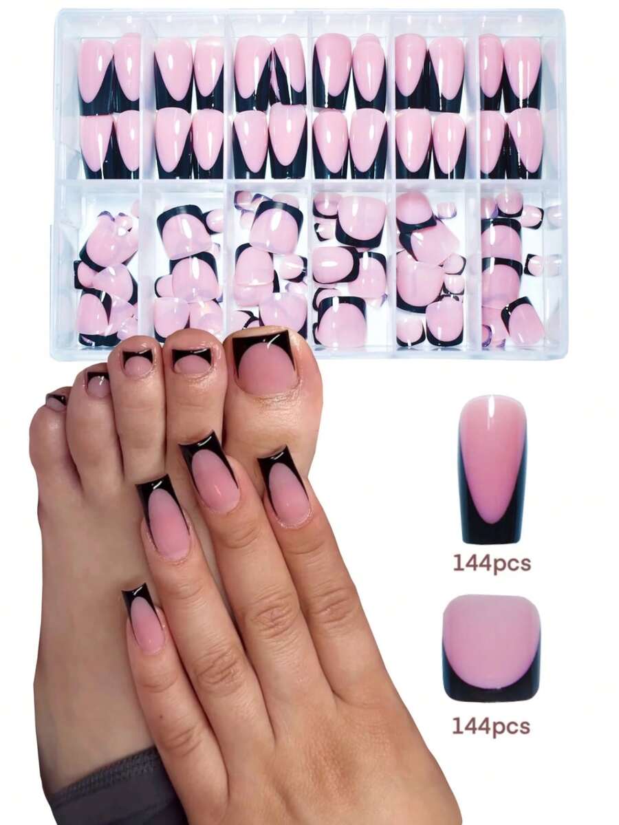 288Pcs Gentle French Ballet Series Nail Art Full Cover Adhesive Press-On Nails With Elegant Shine And French Design, Suitable For All Women And Girls, Everyday Wear Nail Supplies Nails