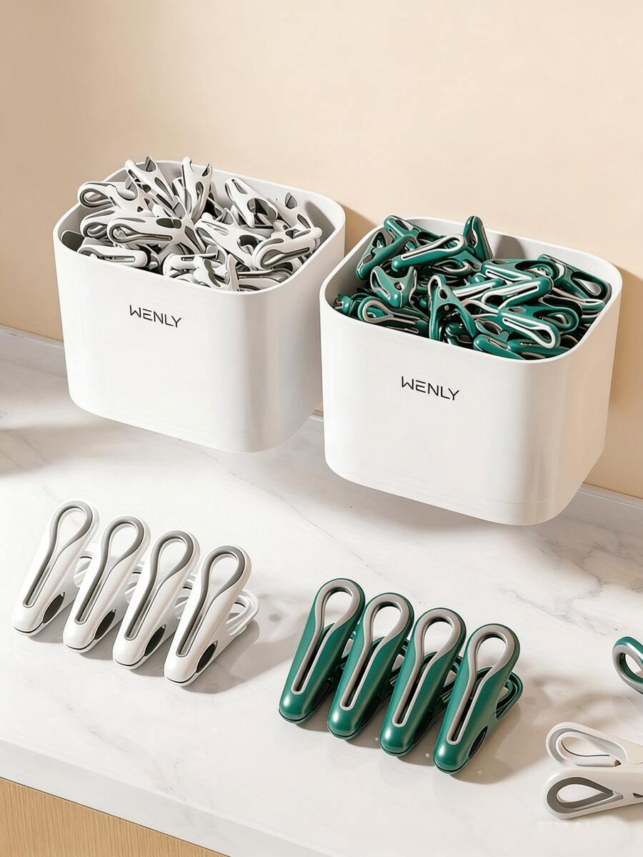 No Trace Anti-Slip Laundry Clips With Storage Basket, Strong Grip Peacock Shaped Plastic Clothes Pegs, Wind Resistant Multifunctional Organizer Clips For Home & Dorm, 12/24/36 PCS - Multicolor - View 1