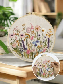 DIY刺繡套件 花園設計多彩花卉圖案 適合初學者,包含布料、說明書、刺繡框、針與線,送給親友的完美禮物,居家或辦公室手工裝飾 20x20cm/7.9x7.9in - 20X20cm - 查看 4