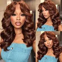 HJ WEAVE BEAUTY #4 Chocolate Brown Body Wave Bob 13x4 HD Lace Front Wig, Brazilian Human Hair, Dark Brown, Pre-Plucked Hairline, Transparent Lace, 200% Density - S4 - 查看 3