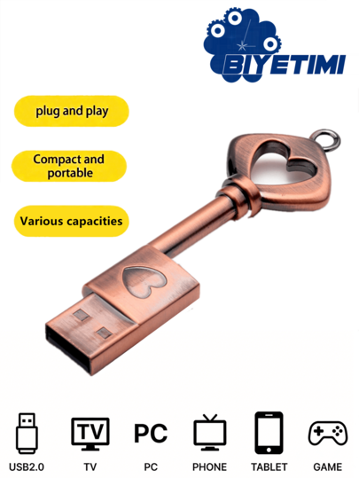 Biyetimi 128GB Vintage Metal USB Flash Drive, 64GB Keychain Style Memory Stick, 32GB Creative Gift USB Disk, External Storage