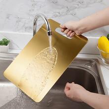 3 piezas/1 pieza Tabla de cortar antihongo de acero inoxidable de doble cara para uso doméstico - Dorado - Ver 8