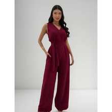Women's Jumpsuit Roman Pantaloons Tie-Up Elegant Chic Simple Pocket Knot With Belt - 酒紅色 - 查看 6