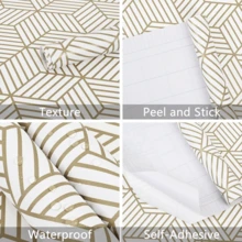 1 Roll Self-Adhesive Wallpaper, Gold Geometric Line Pattern, Minimalist Modern, Waterproof Oil-Proof Removable Wallpaper, Suitable For Kitchen Countertop, Cabinet, Wall, Room Decor, Home Decor, Living Room, Bathroom, Home Renovation, Furniture Makeover, DIY Decoration, Durable Wall Covering Material, Easy To Install, Home Upgrade - Gold - View 4