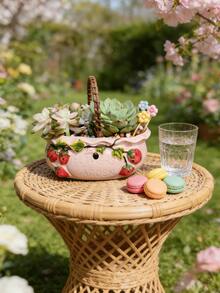 草莓手绘花盆，大直径，可爱有趣的草莓彩绘风格卡通创意陶瓷花盆，春季花盆，阳台装饰，萌趣花盆，超萌植物盆，适合花园/卧室/窗台/酒店/书桌/餐桌装饰，节日装饰，复活节礼物，复活节装饰品，精美礼品，可爱单品 - A - 查看 5