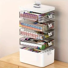 Large Capacity Multi-Layer Stackable Storage Box With Lids- 5-Tier With Handle, Essential ForHome And Travel, Transparent Storage Box Easy To Clean, For Pill Box Organization, OfficeSupplies, Sewing Supplies, Bathroom Supplies Storage Box - View 5