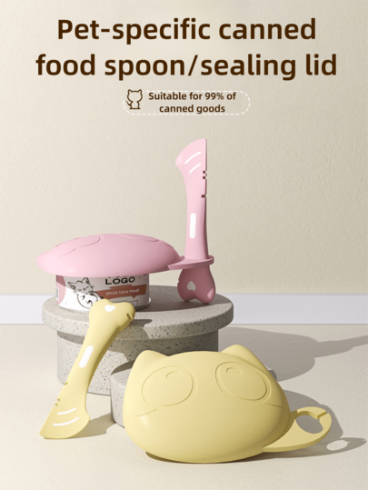 2pcs Pet Can Lids, Pet Food Can Sealing Covers Set, Reusable Cat Paw Can Opener With Spoon, Leak-Proof Seal Design, Silicone Cat Dog Dry & Wet Food Scoop, Food Storage Travel Meal Portion Control, Suitable For Cats & Dogs