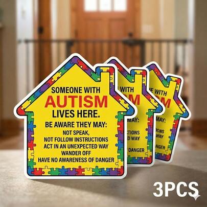 3/10 ملصقات تحذير سلامة لسكان التوحد، خيار واقي لأحبائك! مصنوعة من مواد متينة، مناسبة لأبواب المنزل ونوافذ السيارة، تذكير للزوار وفرق الطوارئ في اللحظات الحرجة