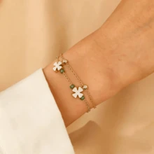 1件波西米亚风十字架双层串珠吊坠女士手链，时尚简约配饰，经典魅力手链首饰套装，适合海滩度假 - 金色 - 查看 1