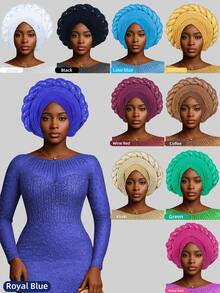 1pc Nigerian Gele Inspired Braided Turban, Satin Pearl Embellished Headwrap, Elegant Headpiece For Party Wedding And Daily Wear,Summer,Beach,Hat - A - View 2