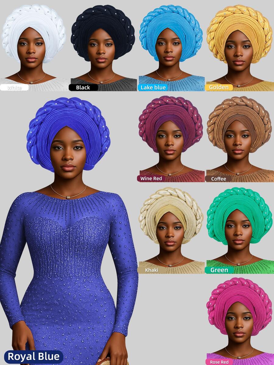 1pc Nigerian Gele Inspired Braided Turban, Satin Pearl Embellished Headwrap, Elegant Headpiece For Party Wedding And Daily Wear,Summer,Beach,Hat