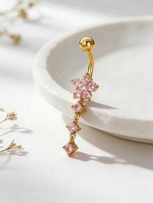 1 pieza Anillo de perforación del ombligo con flor de cristal doble y planta - oro rosa - Ver 2