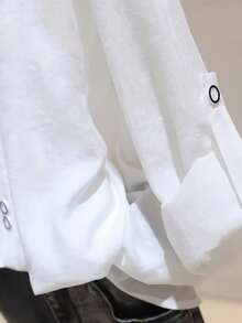 Blusa de manga larga con cuello de camisa, botones delanteros y ajuste regular, de color blanco tejido, para primavera - Blanco - Ver 3