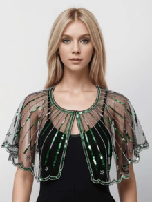 1件夏季重工串珠亮片蕾丝轻薄披肩，适合晚礼服 - 彩色 - 查看 12