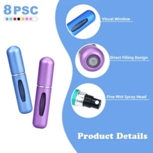 Refillable Perfume Atomizer Travel,8Pcs 5ML Portable Mini Pocket Perfume Atomizer Bottle Spray For Travel Accessories Tin Canister Organiser - 查看 4