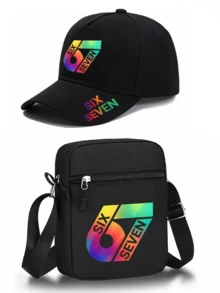 1pc/2pcs "67" Colorful Number Pattern Design Printed Unisex Hip-Hop Baseball Cap And Crossbody Bag, Street Fashion Outdoor Sports Baseball Cap Curved Brim Hat And Bag, Adjustable, Gift For Yourself Or Friends - Multicolor - View 11