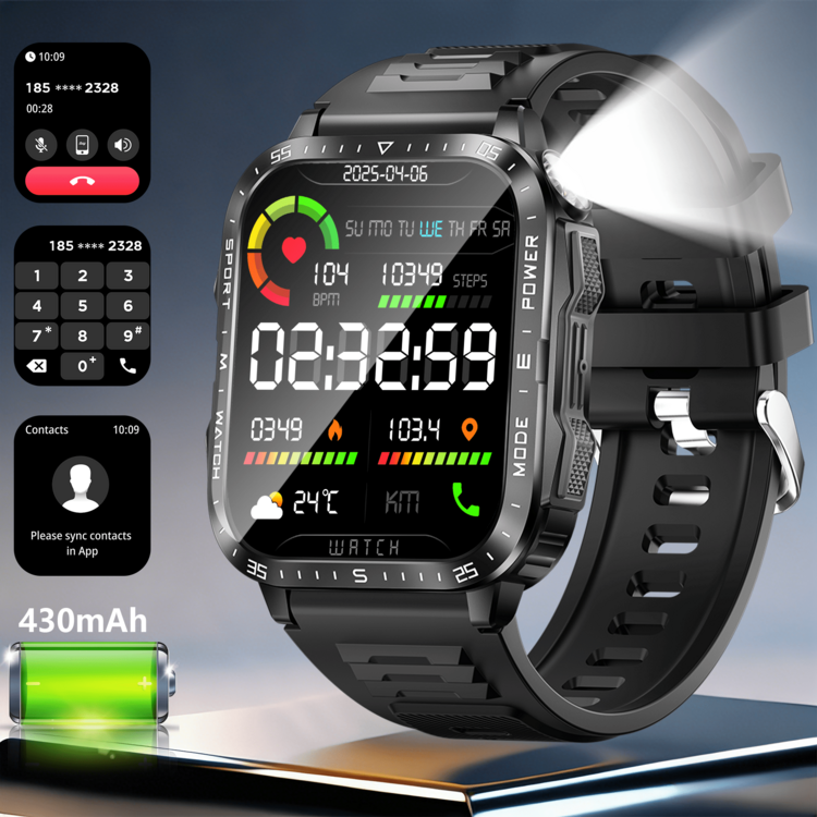 GAWSUG 2026 Men's Smanrt Watrch With Built-In 430 MAh Battery, 1.95 Inch HD Full Touch Display, Wireless Call Answering, Message Remninder, LED Flashighnt,100+ Sport Modes, Multiple Dials, Weather, Music Control - View 10