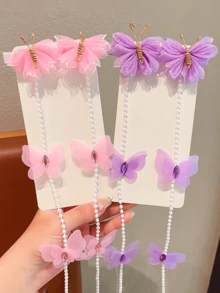 2pcs Butterfly Braided Hair Chain Hair Clips, Princess Style Tassel Chain Hair Accessories - Multicolor - View 4