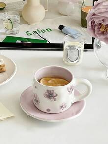 Bộ 1 tách và đĩa sứ vẽ tay hoa violet, tách và đĩa cà phê màu tím kiểu Pháp sang trọng, tách và đĩa trà chiều lãng mạn và nữ tính, thích hợp cho nhà hàng, phòng khách, quán cà phê, tiệc tùng và làm quà tặng. - Nhiều màu - Xem 4