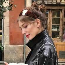 1pc French Classic Fashion Wide Acetate Amber Leopard Print Headband, Non-Slip Serrated Design, Matte Finish, Thick & Non-Stick For Women - Multicolor - View 2