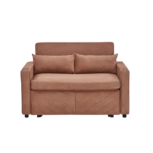 Minimalistisk, elegant och lätt 3-i-1 tvåsits bäddsoffa med glidande konvertibel funktion, USB-laddning, perfekt för tupplurar, beige - Orange - Visa 8