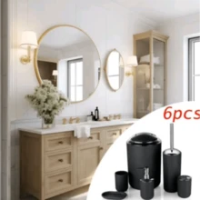 Badezimmer Accessoire Sets - Kunststoff schwarz 6-teiliges Set - Übersicht 1