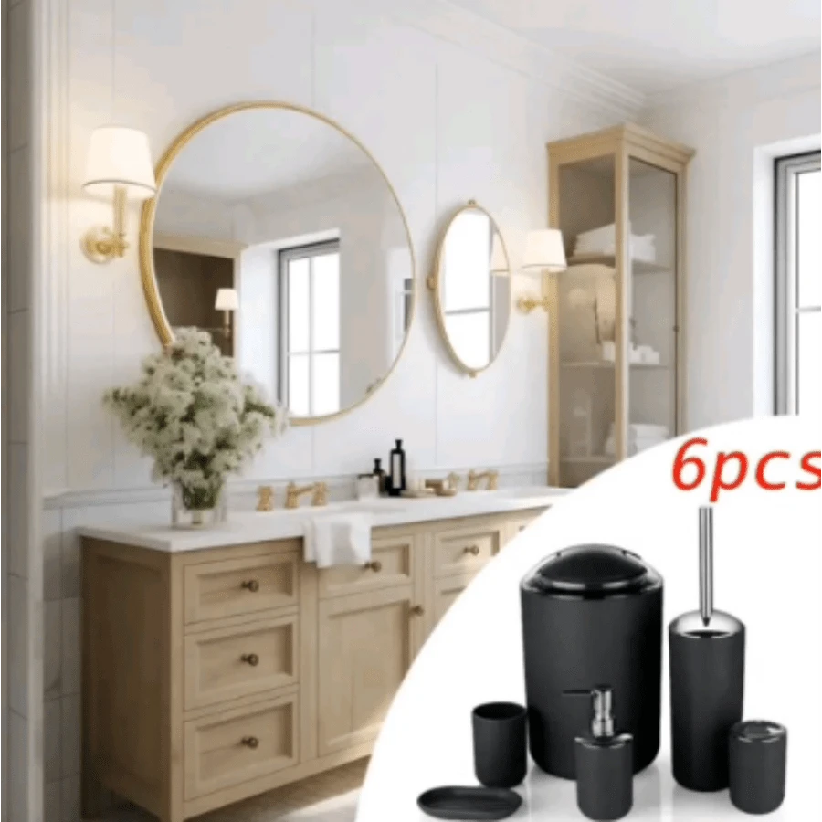 Badezimmer Accessoire Sets - Kunststoff schwarz 6-teiliges Set - Übersicht 1