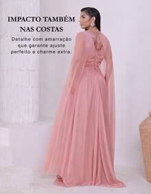 Women's Long Party Dress With Slit, Cape Sleeves, Gathered Bust And Brooch, Solid Color, Elegant, For New Year's Eve, Wedding, Bridesmaid, Graduation. - 乾枯玫瑰色 - 查看 3