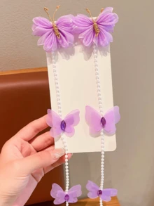 2pcs Butterfly Braided Hair Chain Hair Clips, Princess Style Tassel Chain Hair Accessories - Multicolor - View 6