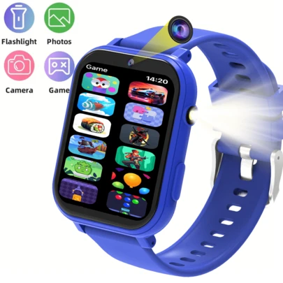 Este nuevo reloj inteligente para niños cuenta con una pantalla grande de 1,83 pulgadas, una batería de alta capacidad de 300 mAh y juegos educativos integrados, linterna LED, alarma, calendario, cámara, cronómetro, podómetro y calculadora. Adecuado para niños y niñas, es un gran compañero para el desarrollo infantil y un regalo ideal para Navidad, Día del Niño o cumpleaños.