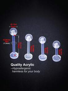 10/30/50 Peças Anéis de Lábio de Acrílico Transparente, Estilo Simples, Barbell Flexível, 6/8/10/12mm, Sem Revestimento, Sem Incrustação, Jóias de Piercing Corporal Masculino, Brincos Retentor de Cartilagem de Orelha, Trágus, Hélix - unhas labiais - Visão 4