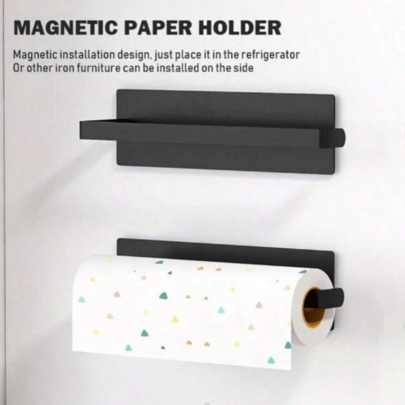 Wrought Iron Magnetic Paper Towel Holder, 1/2 Pcs, Self-Adhesive Base, Painted Finish, Space-Saving Design, For Refrigerator, Washing Machine, And Microwave - Easy To Remove And Install