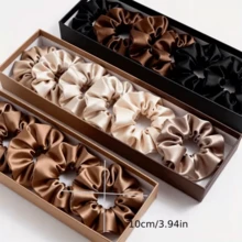 28-Piece Satin Scrunchie Set - Mocha Neutral Hair Ties | Black, Mocha Brown, Hair Accessories - Multicolor - View 3