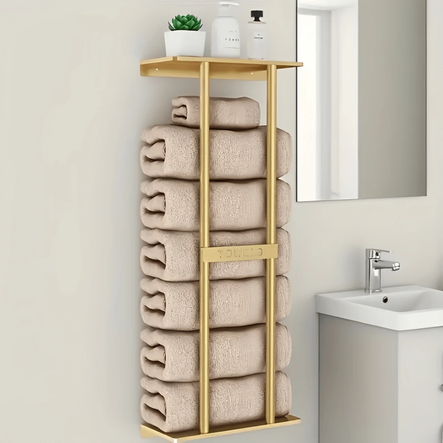 Bathroom Towel Rack, French Wall Mounted Storage Rack, Is A Space Saving Bathroom Accessory That Can Accommodate Up To 6 Large Towels. Equipped With A Storage Rack, Suitable For Hand Towels, Face Towels, And Bathrobes.