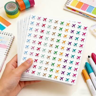 10 piezas de pegatinas de avión pequeñas y coloridas, calcomanías de avión mini redondas de 0.5 pulgadas de colores múltiples para viajes, útiles de oficina, recompensas escolares, sobres, revistas, fundas de teléfono, botellas de agua, computadoras, cascos, scrapbooking, recuerdos de fiesta, pegatinas de PVC resistentes al agua