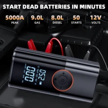 5000A 便携式汽车应急启动器，带空气压缩机 - 12V 电池增压器，LED 照明，USB 快速充电输出，多重保护，包含启动线、气泵和汽车适配器 - ST-9650 - 查看 3