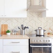 1 Roll Self-Adhesive Wallpaper, Gold Geometric Line Pattern, Minimalist Modern, Waterproof Oil-Proof Removable Wallpaper, Suitable For Kitchen Countertop, Cabinet, Wall, Room Decor, Home Decor, Living Room, Bathroom, Home Renovation, Furniture Makeover, DIY Decoration, Durable Wall Covering Material, Easy To Install, Home Upgrade - Gold - View 6