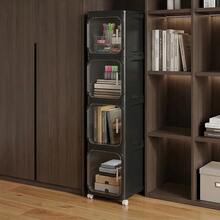 4-Tier Slim Room Storage Cabinet, Narrow Rolling Organizer With Wheels, Adjustable Shelves, Magnetic Doors, Waterproof And Stable Bathroom Storage Organizer, Slim Storage Cabinet For Small Spaces  (Black) - 黑色 - 查看 6