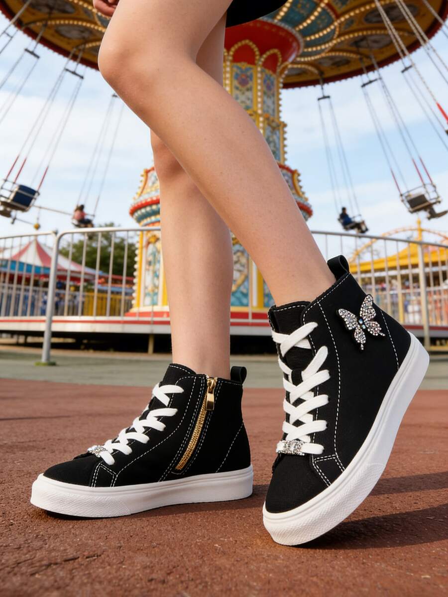 1 Pair High-Top Sports Boots With Shoelaces, Zipper And Comfortable Lining - Black - View 1