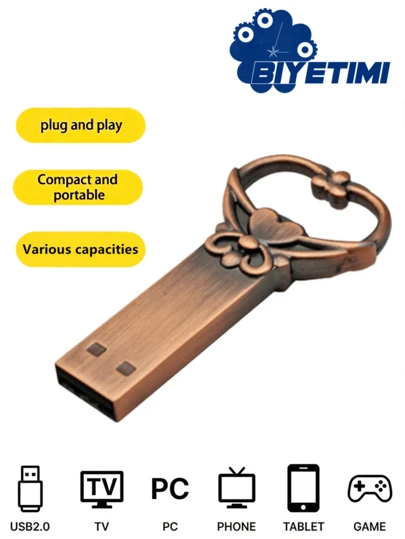  Biyetimi 128GB 复古金属 USB 闪存盘，64GB 钥匙扣式记忆棒，32GB 创意礼品 USB 外置存储设备